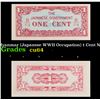 Image 1 : 1942  Myanmar (Japanese WWII Occupation) 1 Cent Note P# 9b Grades Choice CU