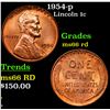 Image 1 : 1954-p Lincoln Cent 1c Grades GEM+ Unc RD