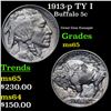 Image 1 : 1913-p TY I Buffalo Nickel 5c Grades GEM Unc