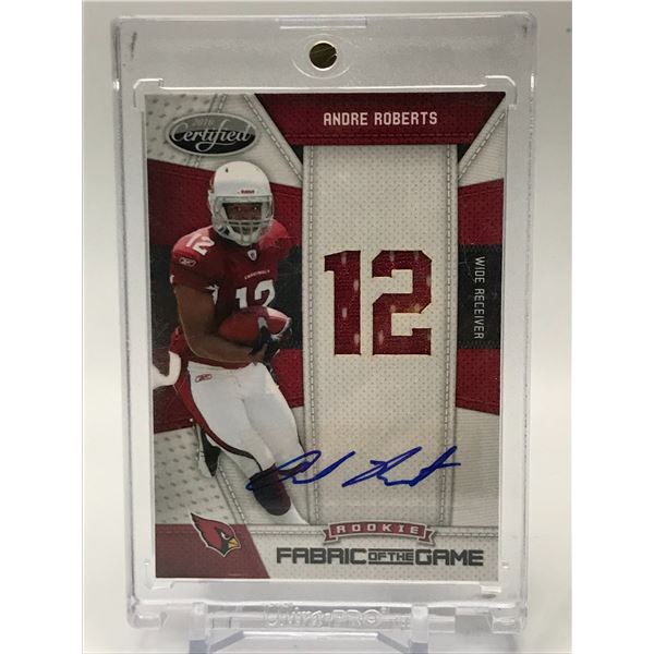 2010 PANINI ROOKIE FABRIC OF THE GAME #26 ANDRE ROBERTS AUTO  RC NUMBERED 14/25