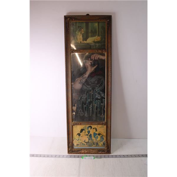 Vintage Framed Mirror with Pictures - 11 1/2" x 36"
