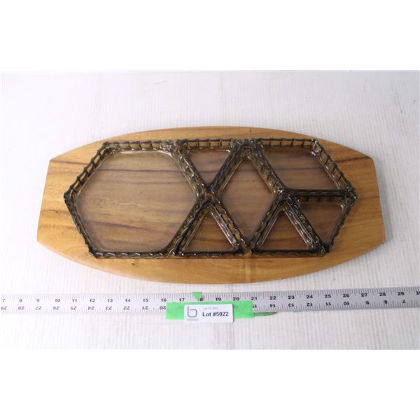 Wood and Glass Divided Serving Tray