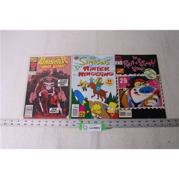 (3) Comic Books - The Simpsons, Ren and Stimpy, Punisher