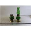 Image 1 : (2) Green Oil Lamps (1 with Chimney)