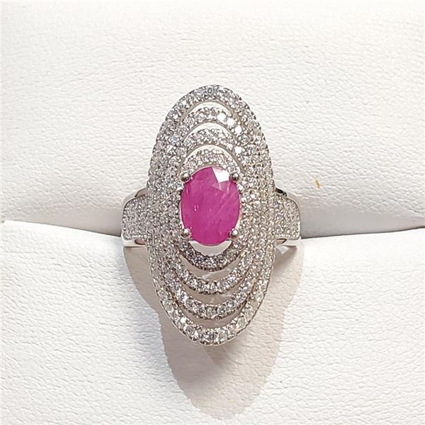 Silver Ruby & Cz Ring (~Size 0) (~length 0 inches), Suggested Retail Value $300