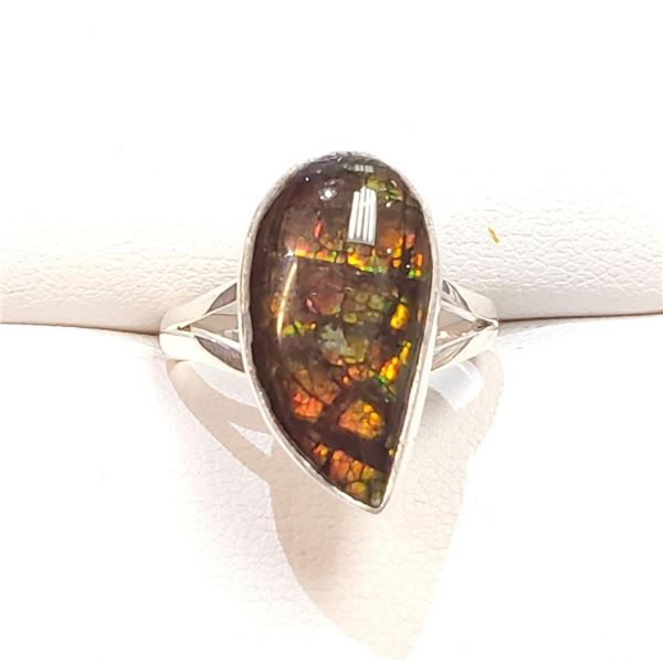 Silver Canadian Amolite Ring (~Size 0) (~length 0 inches), Suggested Retail Value $240