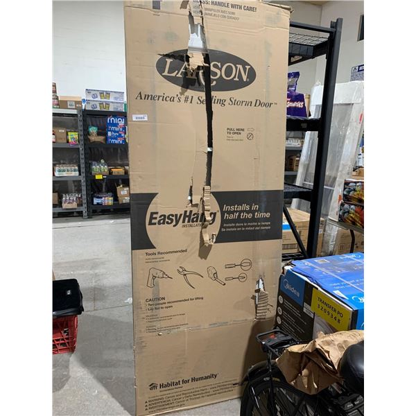 Larson storm door white brushed nickle