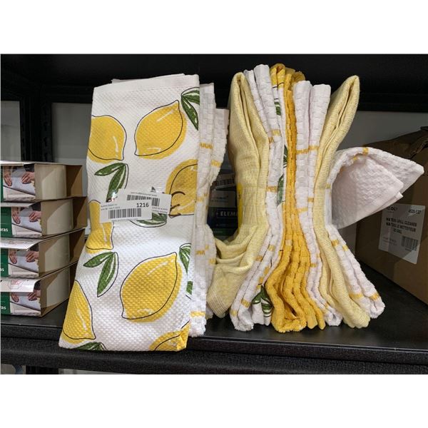 Lot of 14 yellow and white pattern dish towels