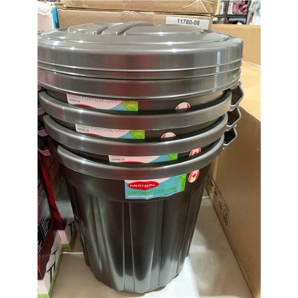 Set of 4- Mistral Multi Purpose Can with locking lid 24 gallons