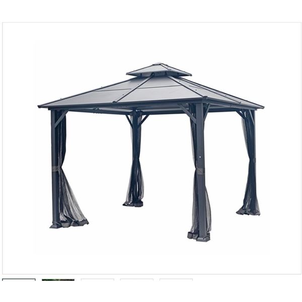 NEW Style Selections Hard Top Gazebo 9ft x 9ft includes insect screen slight damage on box as pictur