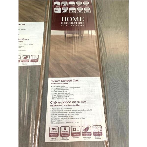 Home Decorators 12 mm Sanded Oak Polyurethane Padded  Laminate Flooring -CASE LOT 13.28 SQ FT