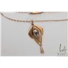 Image 2 : Antique Edwardian 9kt yellow gold lavaliere with inset blue gemstone and genuine pearl, on a 17" nec