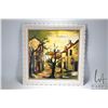 Image 1 : Vintage framed oil on canvas pallet painted street scene, signed by artist Carlo, 24" X 24". Note: N