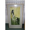 Image 1 : Mid century modern limited edition, modern multi-coloured lino cut print of young lady, pencil signe