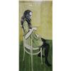 Image 2 : Mid century modern limited edition, modern multi-coloured lino cut print of young lady, pencil signe