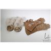 Image 1 : Pair of leather beaded gauntlet gloves. Mens small or ladies and a pair of seal skin slippers