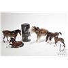 Image 1 : Four chestnut brown Beswick horse, ranging from 4" long to 6 1/2" long and a Royal Dux elephant 8 1/