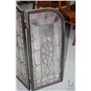 Image 2 : Leaded glass three panel fireplace screen in quality metal frame, 34" X 26" on the center panel with