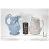 Image 1 : Two antique jugs including molded relief hunt scene jug circa 1815 and a blossom motif glazed jug, n