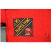 Image 3 : Red English made Trappers Point pure wool blanket, approximately 174" X 56" (double length) and mark