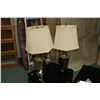 Image 1 : Two brass lamps with Oriental punch style floral decoration, each 33" in height