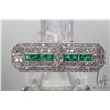 Image 1 : Antique Art Deco platinum emerald and diamond brooch set with center hexagonal step cut .50ct diamon