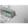 Image 3 : Antique Art Deco platinum emerald and diamond brooch set with center hexagonal step cut .50ct diamon