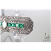 Image 9 : Antique Art Deco platinum emerald and diamond brooch set with center hexagonal step cut .50ct diamon