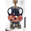 Image 2 : Moorcroft "Pomegranate" double handled, shape 5 vase table lamp on cast metal base, 10 1/2" includin