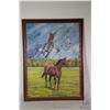 Image 1 : Framed oil on board painting of a pastoral horse remembering its past, signed by artist Nancy Doughe