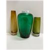 Image 1 : 3 Green Blown Glass Vases
