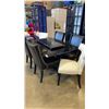 Image 2 : BLACK DINING TABLE WITH LEAF AND 6 STUDDED CHAIRS