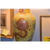 Image 3 : CHINESE ANTIQUE IMPERIAL YELLOW GLAZE, 5 POLYCHROME DRAGONS (5 CLAWS) PORCELAIN LAMP ON WOOD STAND,