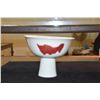 Image 1 : LARGE CHINESE COPPER-RED FISH PORCELAIN STEMMED BOWL, MARKED GREAT CHING (6" X 7 3/4")