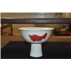 Image 2 : LARGE CHINESE COPPER-RED FISH PORCELAIN STEMMED BOWL, MARKED GREAT CHING (6" X 7 3/4")