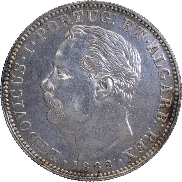 Indo-Portuguese Portuguese Administration Luiz I, Silver Uma Rupia 1882 AD Coin.