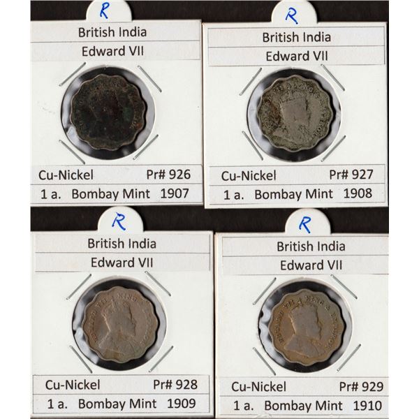 Bombay Mint of Cupro Nickel One Anna Four Coins Collection of King Edward VII of Different Years.