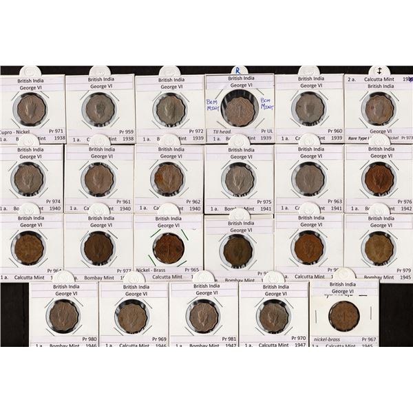 Different Metal, Mint, and Years of One Anna Twenty-Three Coins Collection of King George VI.