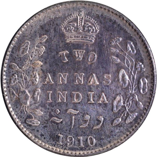 Rare Silver Two Annas Coin of King Edward VII of Bombay Mint of 1910.