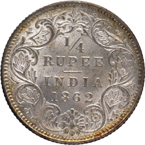 Very Rare Silver Quarter Rupee Coin of Victoria Queen of Madras Mint of 1862.