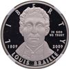Image 1 : Proof Silver One Dollar Louis Braille Birth Bicentennial Coin of USA of 2009.