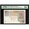 Image 1 : Very Rare PMG Graded 55 About Uncirculated Banknote of British India of 1925 of Five Rupees Signed b