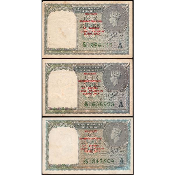 Burma One Rupee Banknotes Signed by C E Jones of King George VI of 1945.