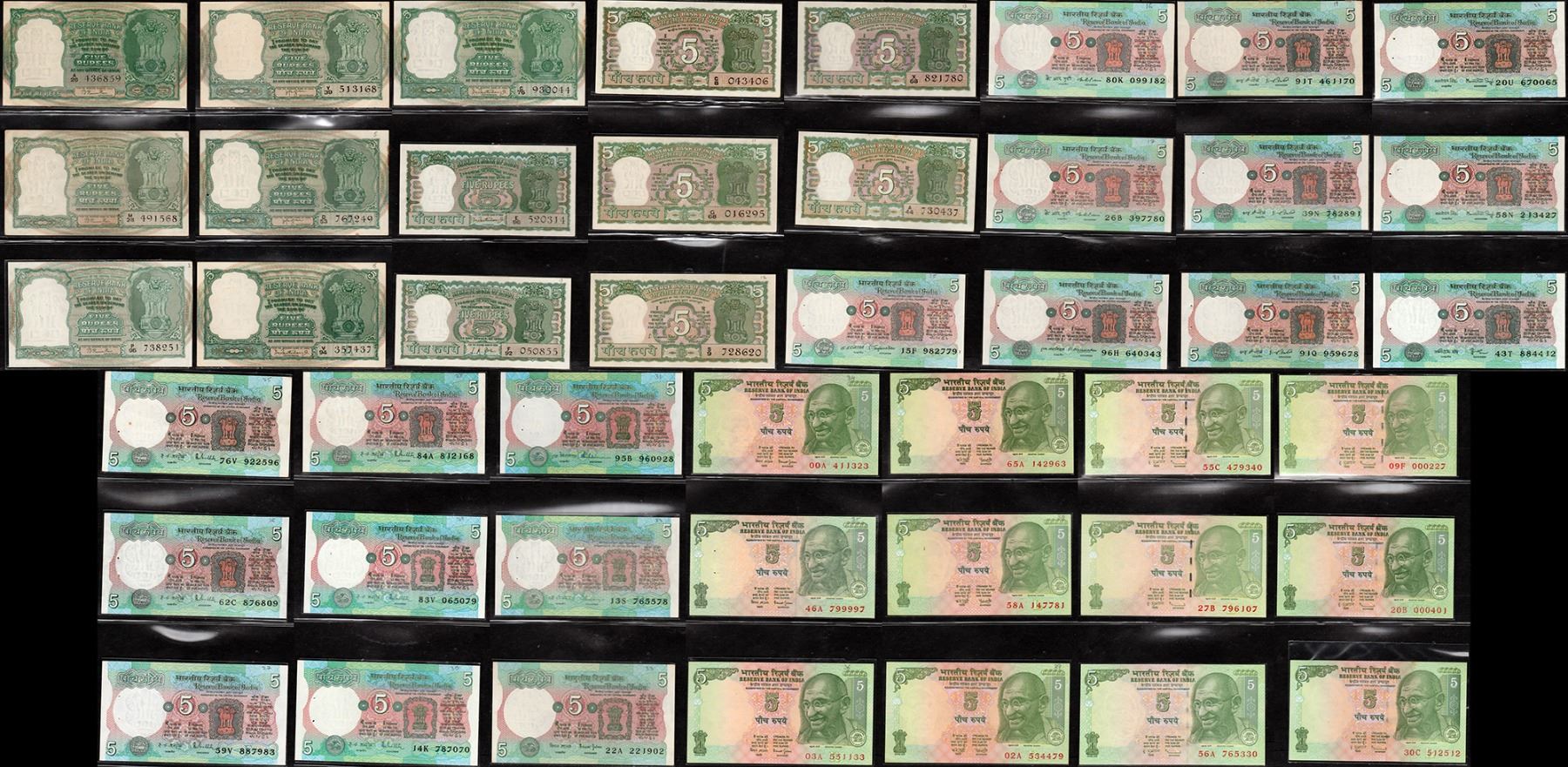 Rupees Note Collection Book Rare Five Rupees Complete Collection of 45 Notes of Republic India.