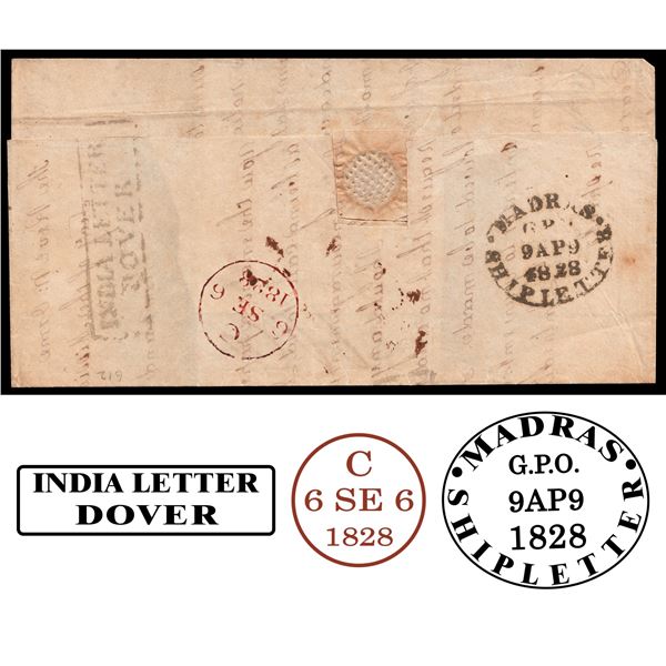 Very Rare Pre Stamp Ship Letter dispatched in 1828 by Zenobia Ship from Madras to London.