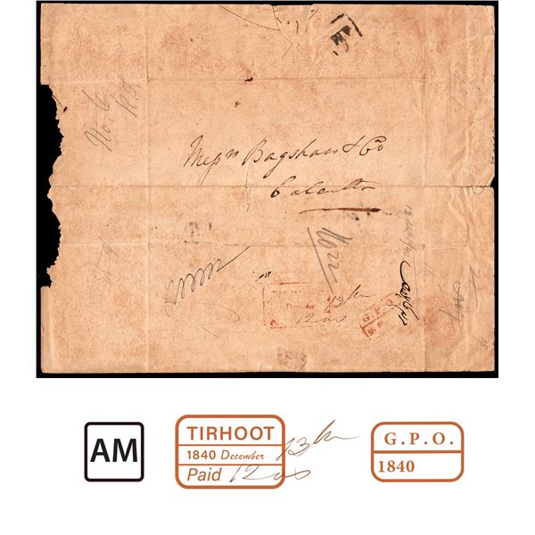 Unrecorded Seal of Tirhoot on Pre-Stamp Cover of 1840.