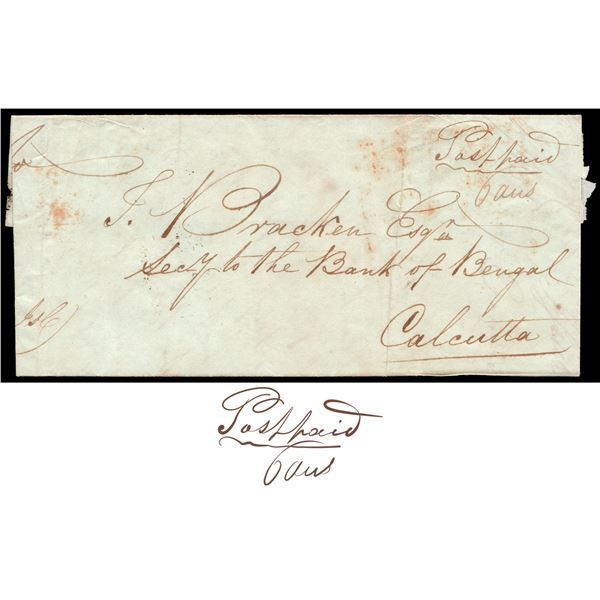 Extremely Rare Pre-Stamp Post-Paid Cover dispatched from Subatoo in 1843.