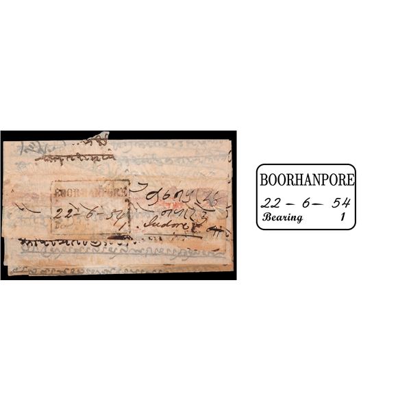 Extremely Rare Pre Stamp Cover folded letter of 1854 hand endorsed with 4 denoting 4 Annas.