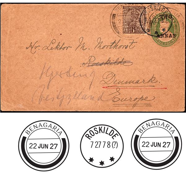 Half Anna Rare Cover with Surcharge overprint of Two Annas of King George V of 1927.