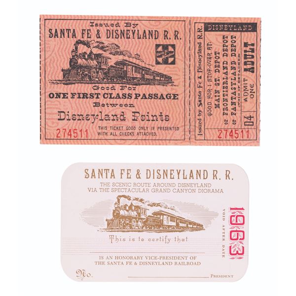 A Santa Fe & Disneyland R.R. President Card & Ticket.